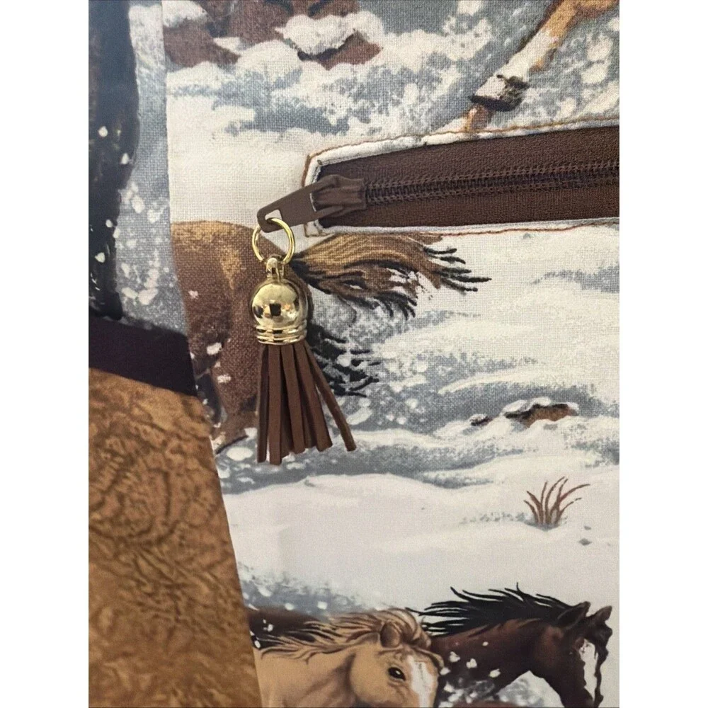 New Handmade Purse Tote bag with horses equestrian pockets zippered horse